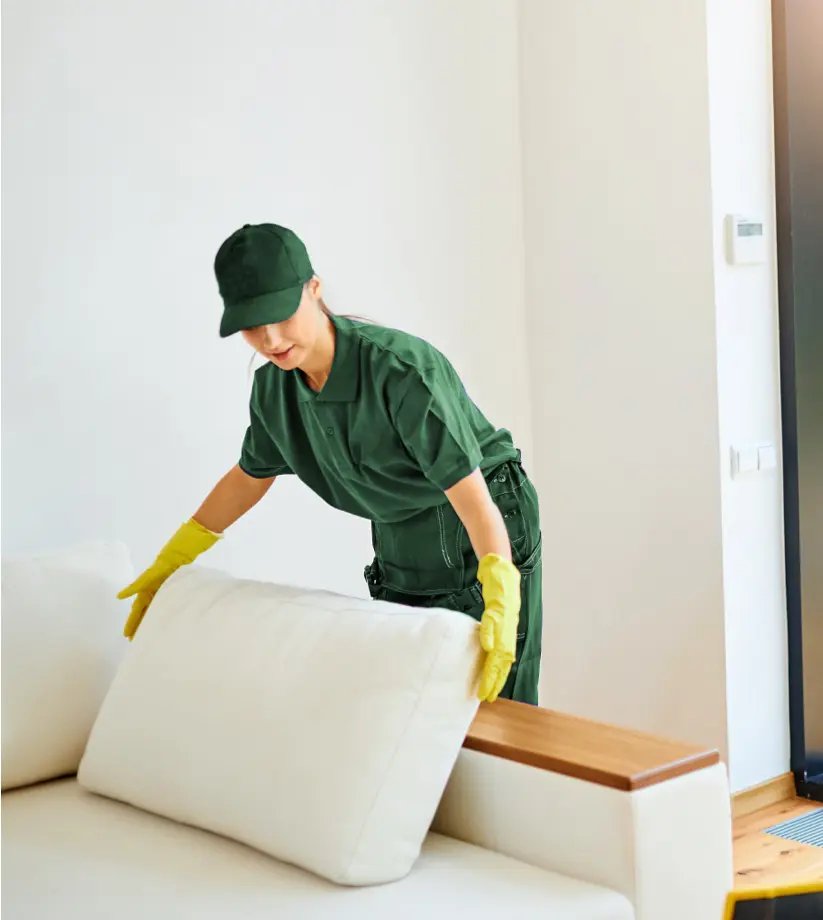 Female cleaner in a green uniform