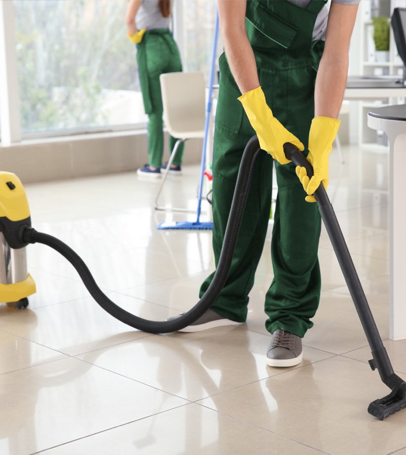 Tiled office floor with a commercial wet