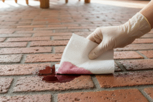 Clean Spills Immediately on Brick Floor