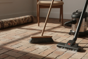 Clear the Area and Dry Clean a Brick Floor