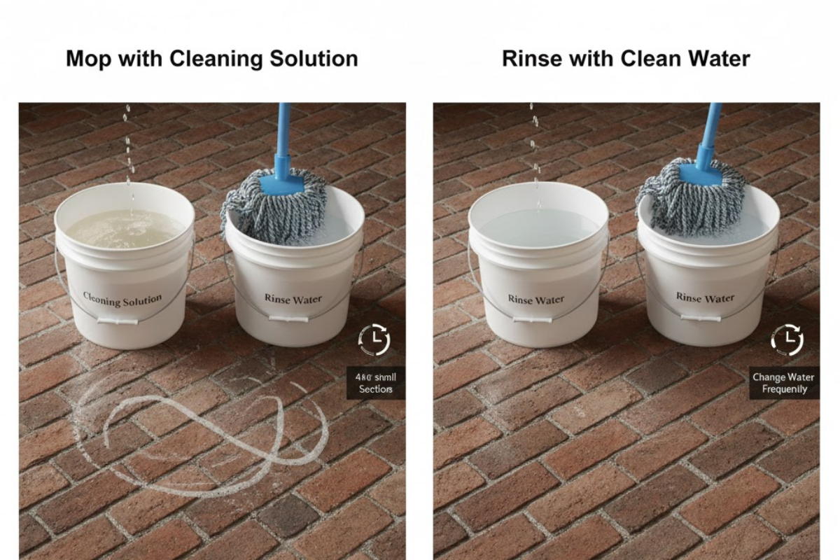 The Mop and Rinse Technique for Brick Floors