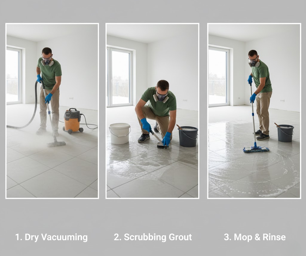 clean construction dust tile vinyl floors