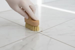 scrub marble grout gently