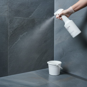 Apply Cleaner On Stone Shower