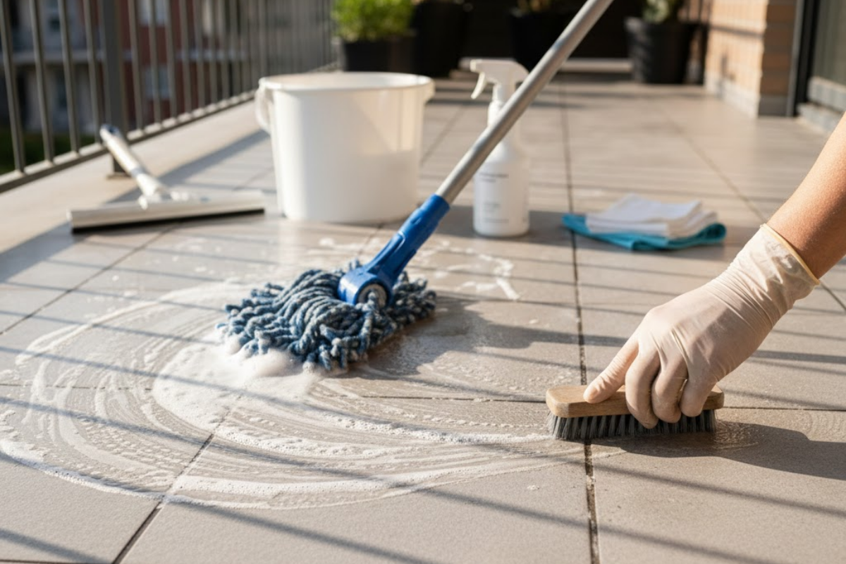 Cleaning Tile Balcony Floor