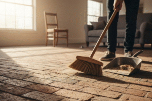 Clear and Sweep Brick Floor