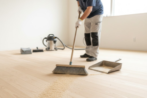 Initial Sweep After Sanding Wood Floor