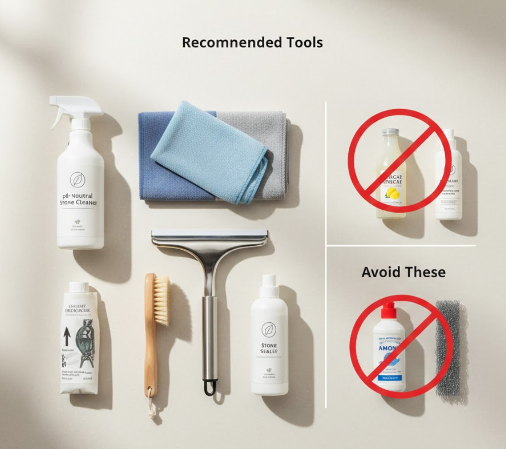 Stone Shower Cleaning Tools And Materials