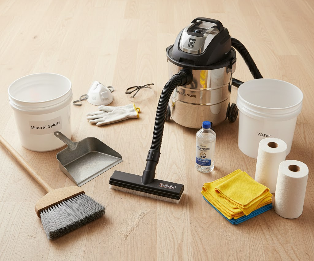 Tools And Materials For Cleaning After Sanding