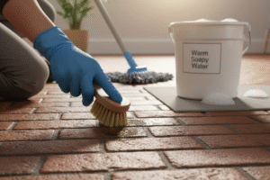 brick floor mopping