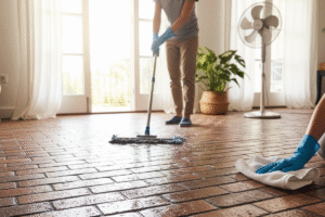 brick floor rinsing and drying
